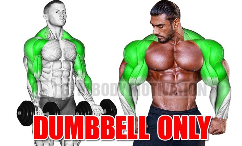 SHOULDER AND BICEPS WORKOUT WITH DUMBBELLS ONLY