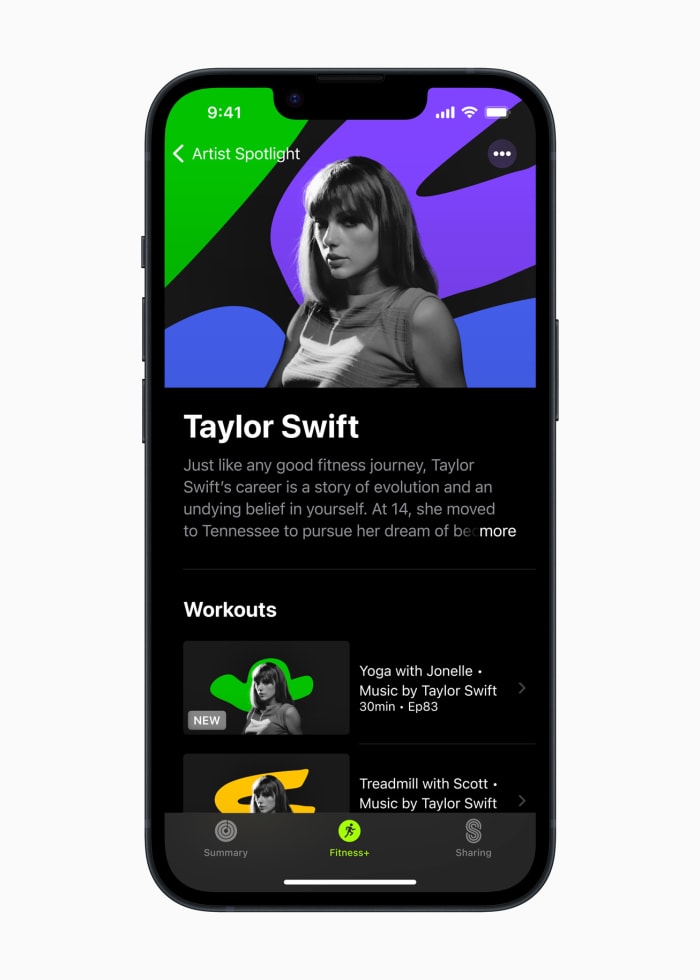 Taylor Swift's Artist Spotlight collection on Apple Fitness+